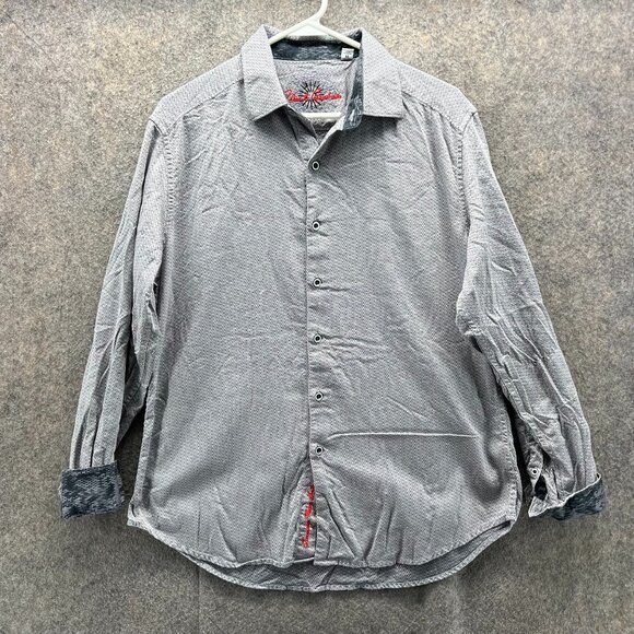 Robert Graham Shirt Mens Medium Gray Button Down Dress Classic Fit Roll Up Cuff - Picture 1 of 12